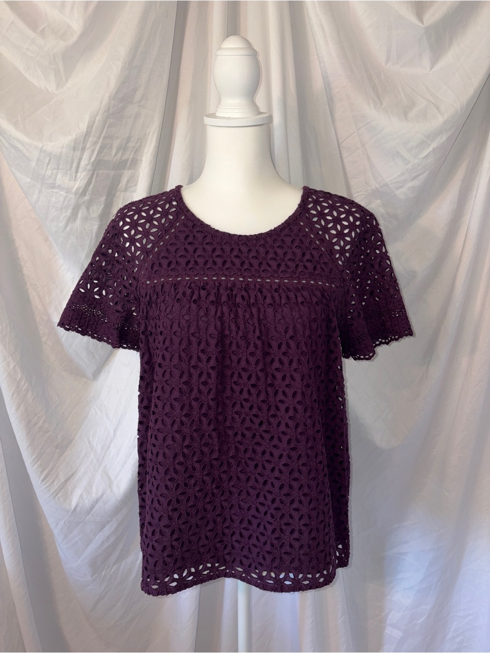 J. Crew Crochet Eyelet Short Sleeve Top - Plum